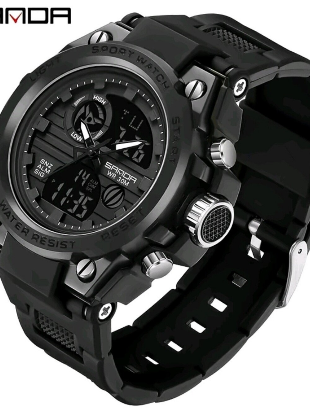 Dual-Display Sport Watch |  Strap, Stainless Steel Back, Daily Waterproof